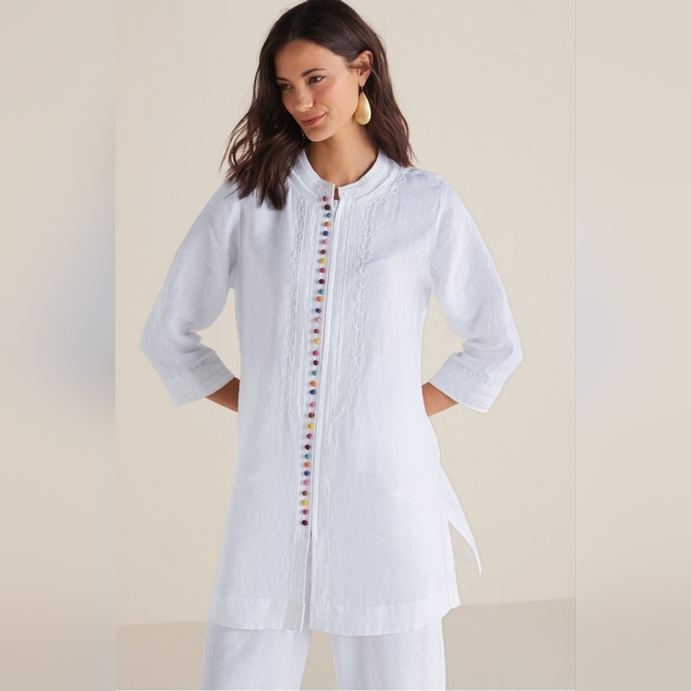Soft Surroundings Desert Linen Tunic in White size Medium Cool Beach Vacation